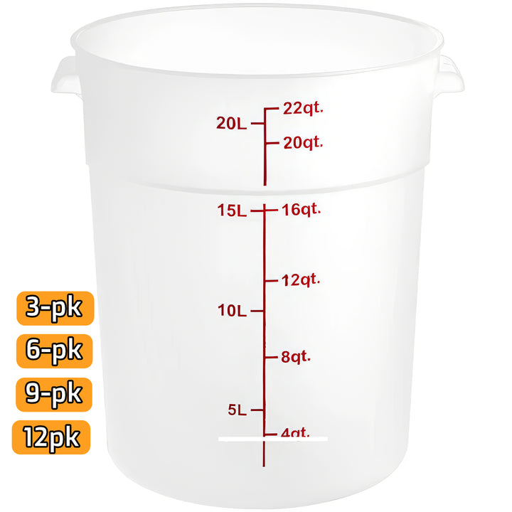 22 Qt Commercial Food Storage Container with Lid Set - TRANSLUCENT Round Polypropylene, NSF, BPA-Free for Kitchen Organization