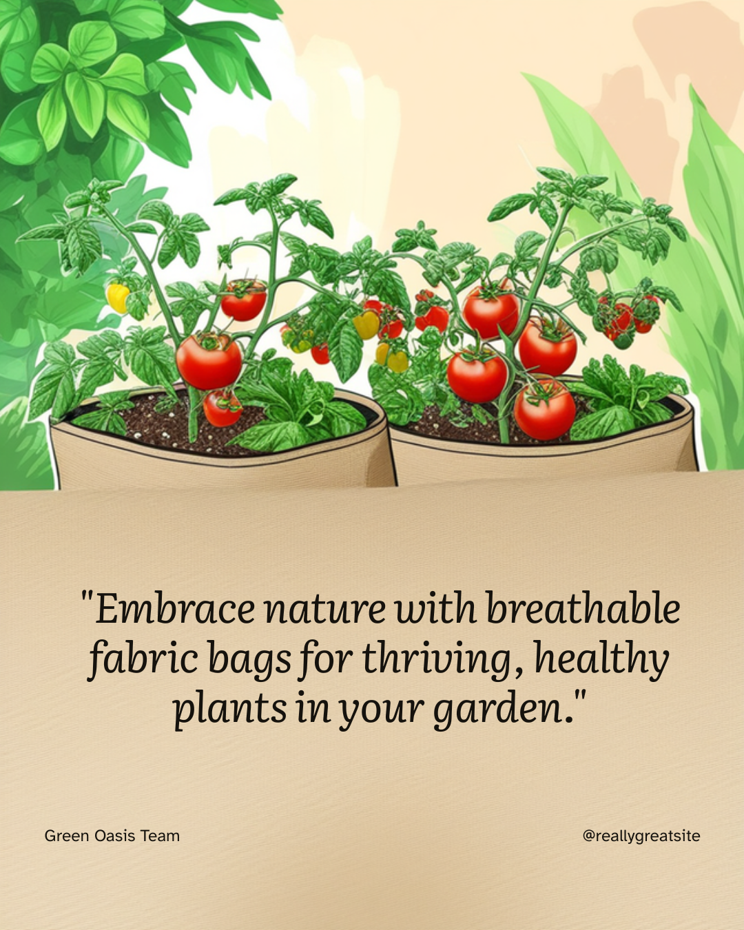 Fabric grow bags planted with healthy vegetables in a sunny garden - Green Oasis