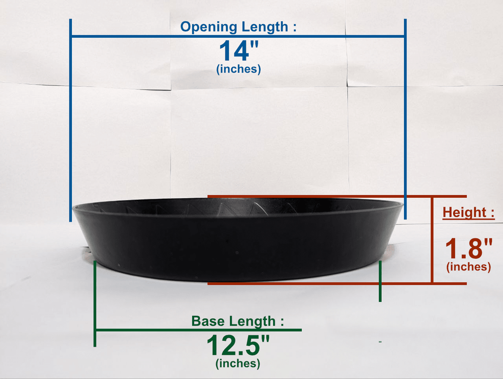 14-inch black plant saucer top view – Green Oasis drip tray
