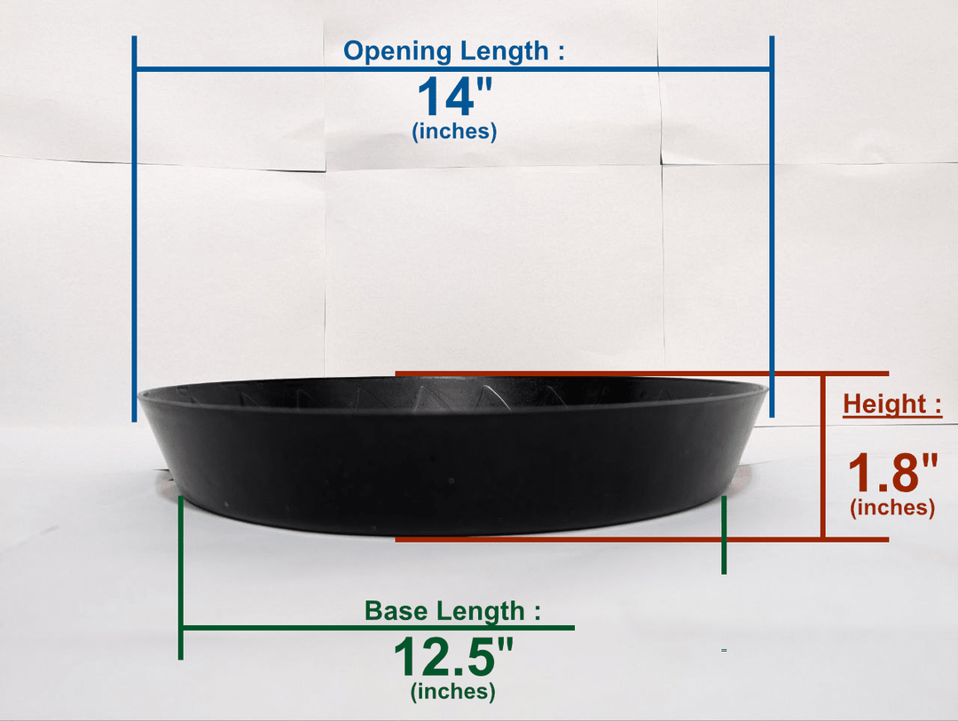 14-inch black plant saucer top view – Green Oasis drip tray