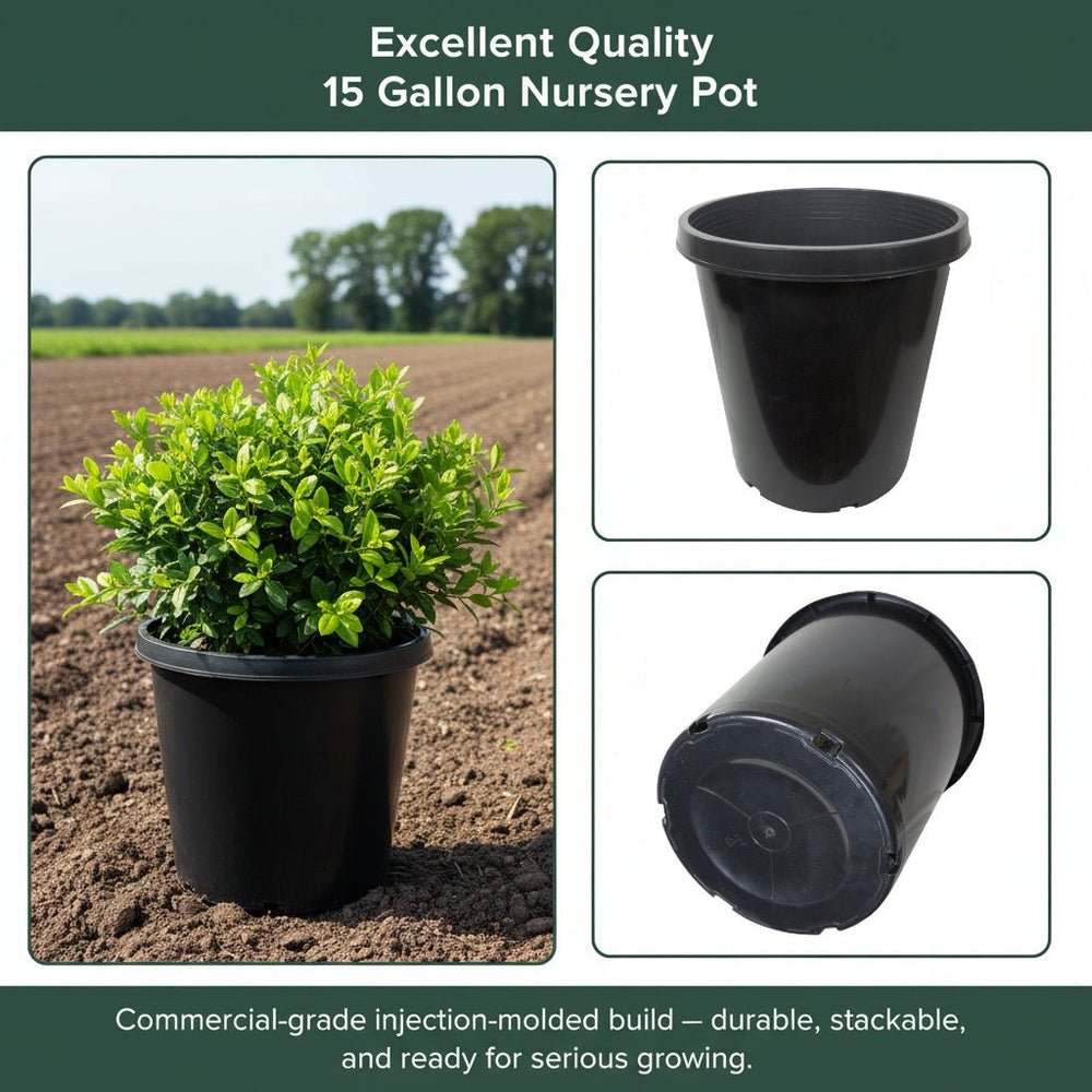 15 Gallon Heavy Duty Nursery Pots – Commercial Grade Black Plastic Plant Containers - Green Oasis