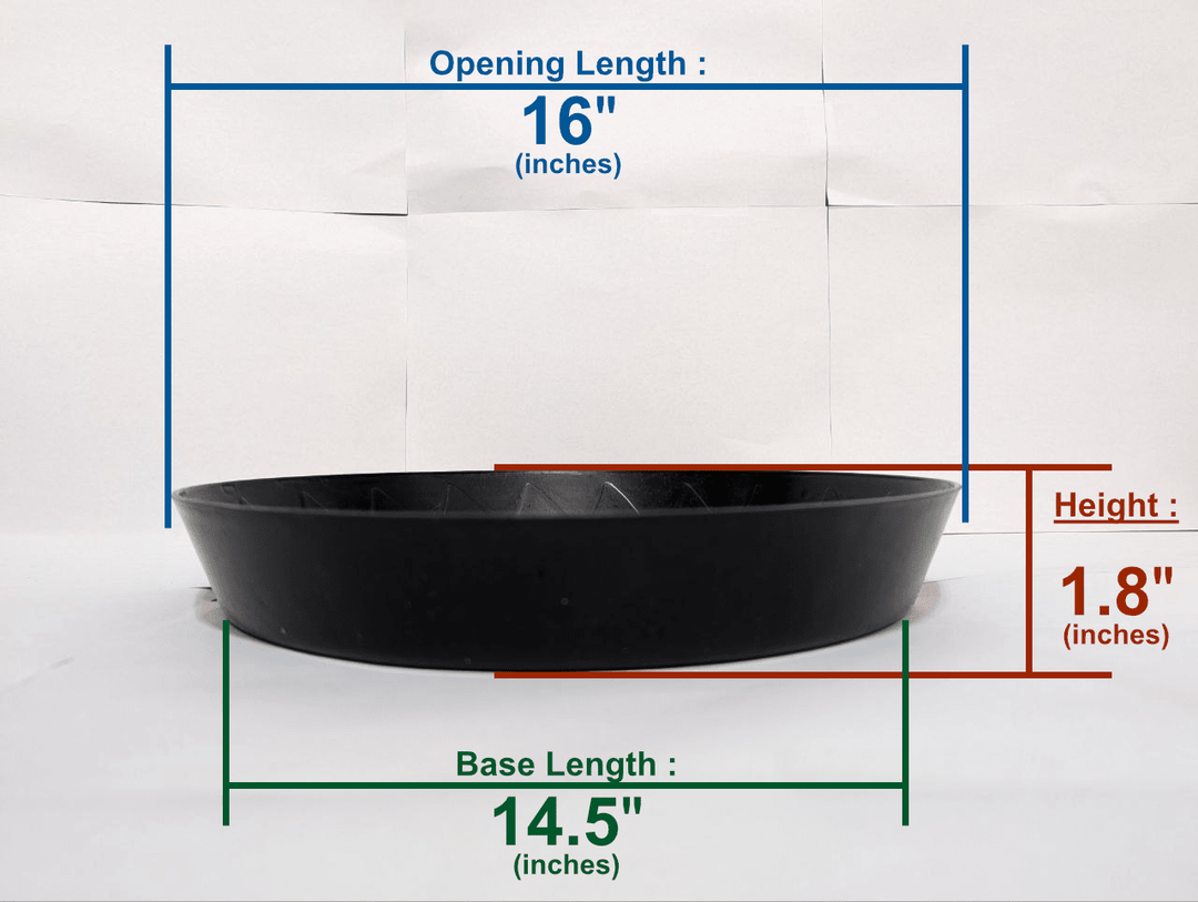 Green Oasis 16-inch heavy-duty black plant saucer for large pots