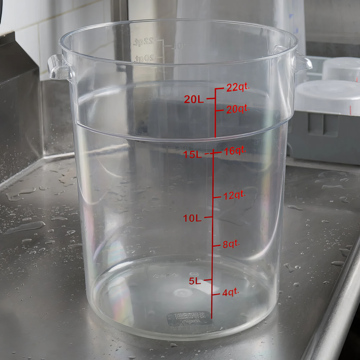 22 Qt Commercial Food Storage Container w/ Lid Set - CLEAR Round Polycarbonate, NSF for Kitchen Organization