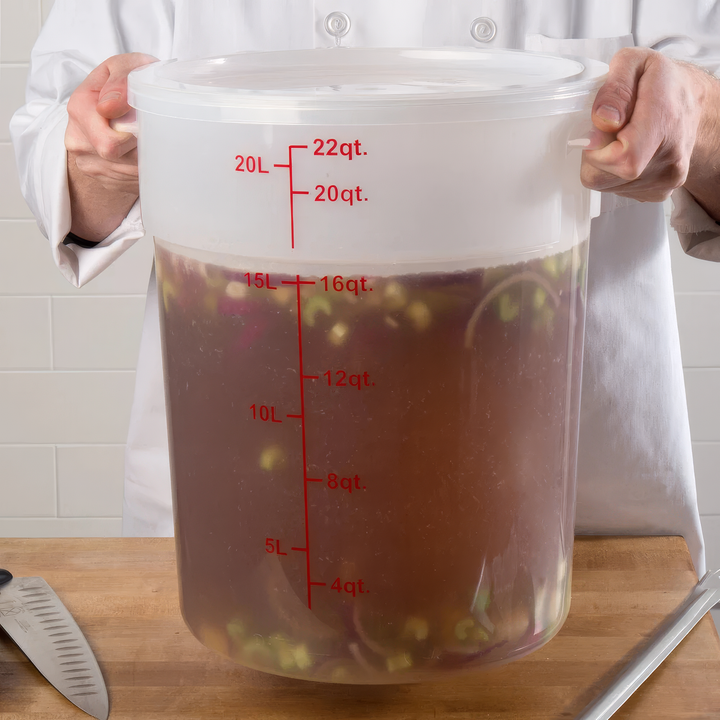 22 Qt Commercial Food Storage Container with Lid Set - TRANSLUCENT Round Polypropylene, NSF, BPA-Free for Kitchen Organization