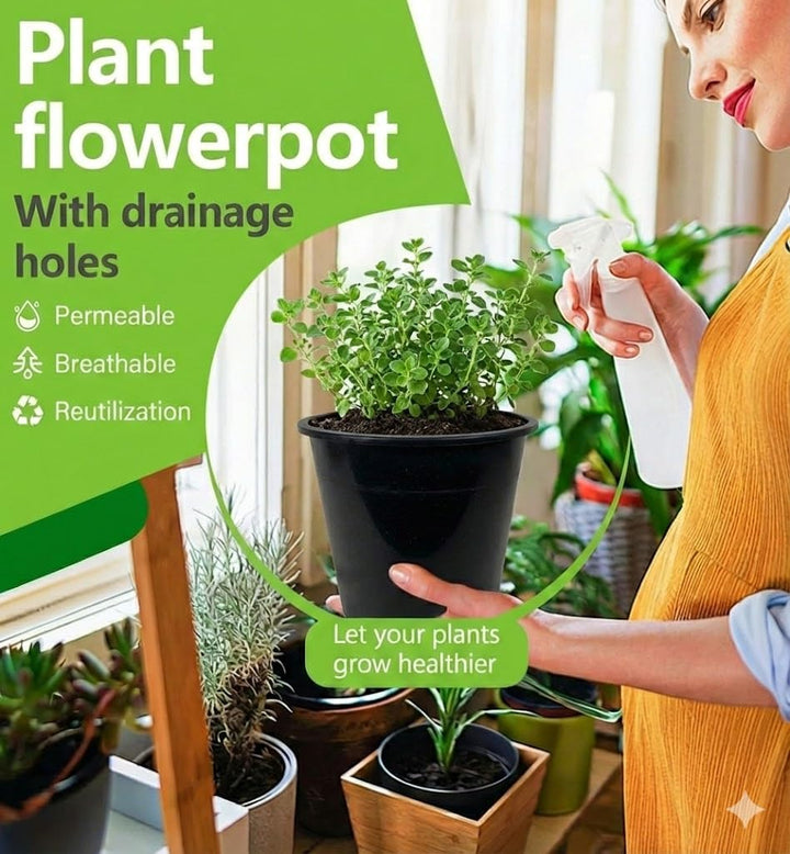 Green Oasis - 5 Gallon Nursery Pots - Premium Injection Molded Black Plastic Plant Pots, Heavy Duty Commercial Grade with Drainage Holes - Perfect for Vegetables, Trees & Transplanting