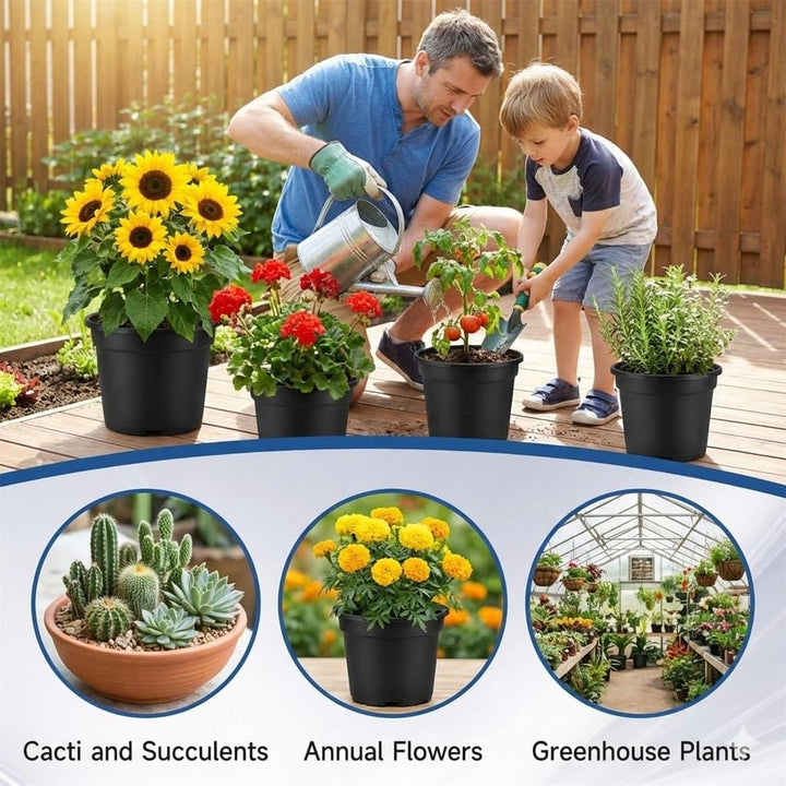 Green Oasis - 7 Gallon Professional Nursery Pots with Drainage Holes - Heavy Duty Black Plastic Plant Containers for Indoor/Outdoor Growing