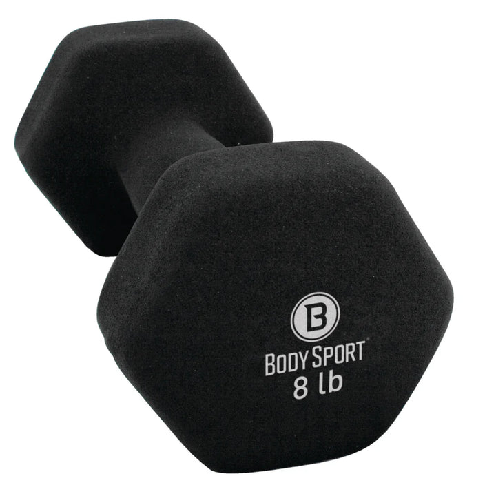(Pair, 2 Dumbbells) BodySport Neoprene Black Dumbbells (8 lbs)