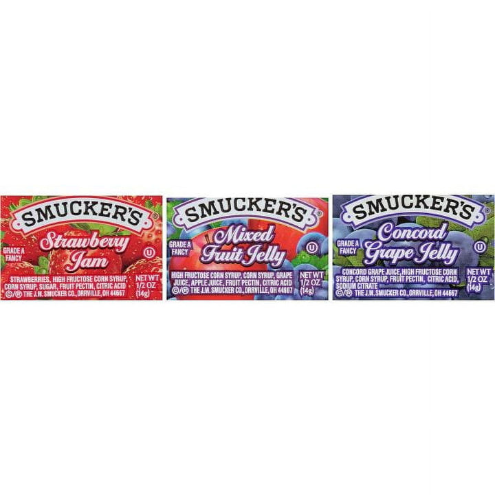 Smucker's Strawberry Jam, Concord Grape & Mixed Fruit Jelly .5 oz. Portion Cups - 200/Case