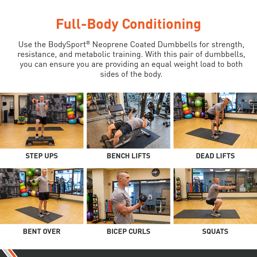 (Pair, 2 Dumbbells) BodySport Neoprene Black Dumbbells (8 lbs)