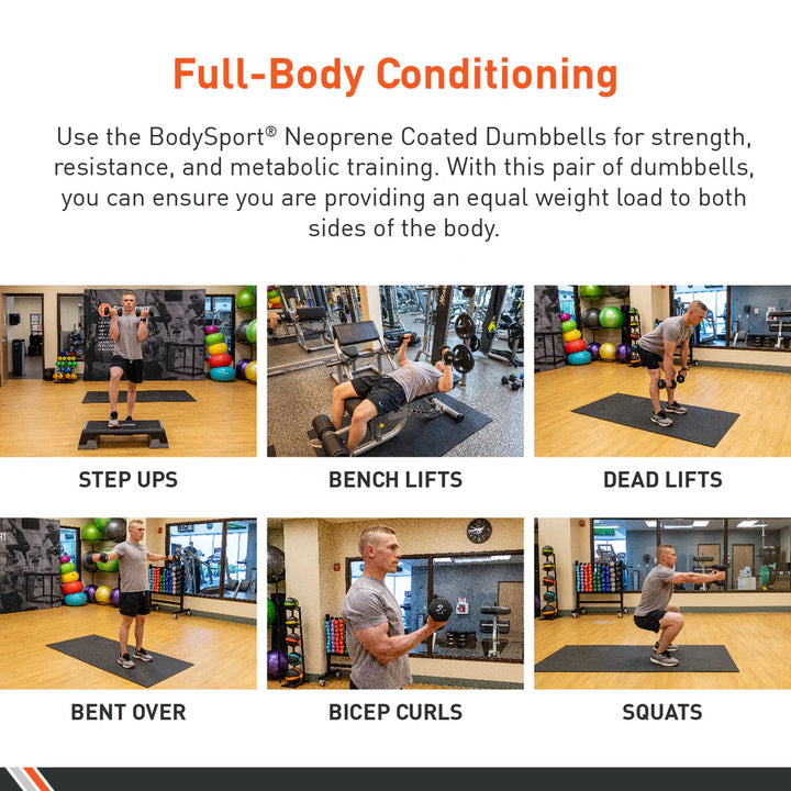 (Pair, 2 Dumbbells) BodySport Neoprene Black Dumbbells (8 lbs)