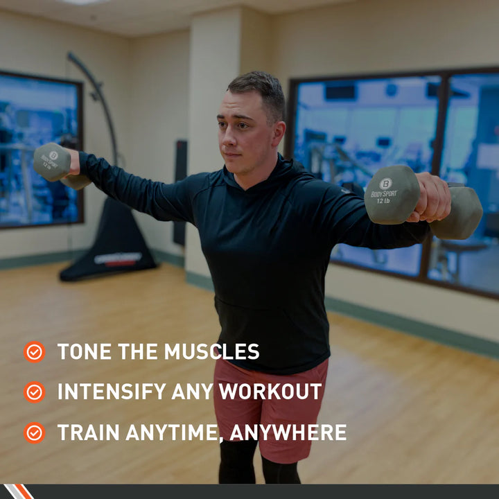 (Pair, 2 Dumbbells) BodySport Neoprene Black Dumbbells (8 lbs)