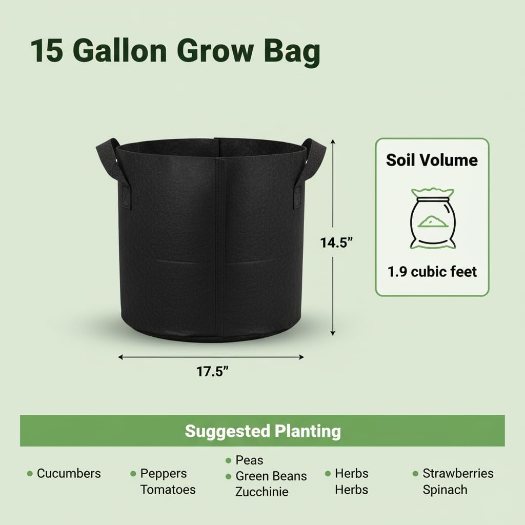 Green Oasis 15 gallon fabric pot with plant showing root aeration benefits