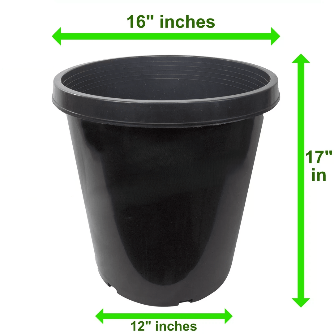 15 Gallon Heavy Duty Nursery Pots – Commercial Grade Black Plastic Plant Containers - Dimensions (Length, Width and Height)