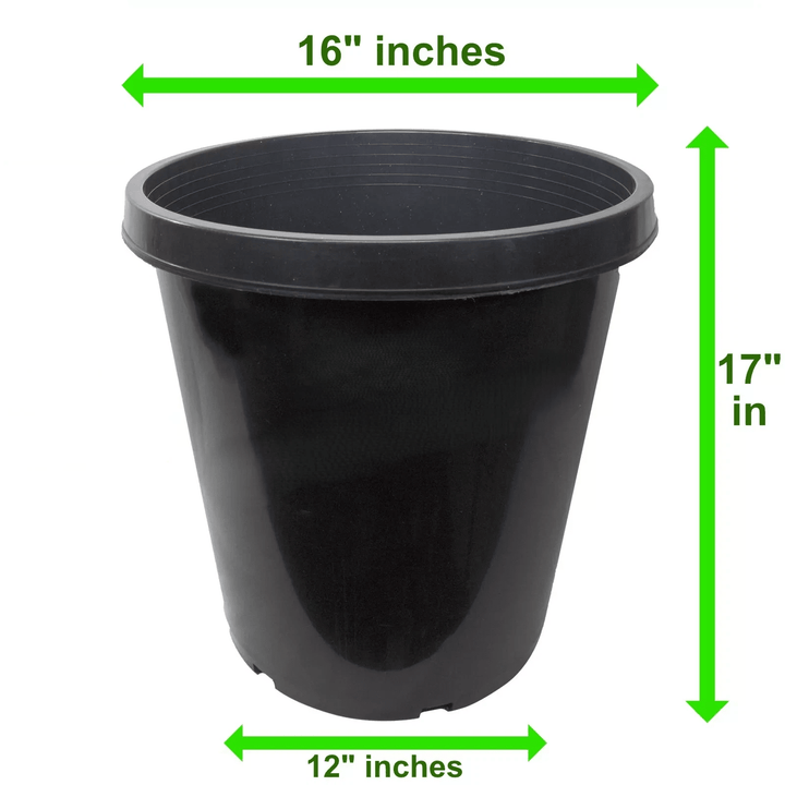 15 Gallon Heavy Duty Nursery Pots – Commercial Grade Black Plastic Plant Containers - Dimensions (Length, Width and Height)