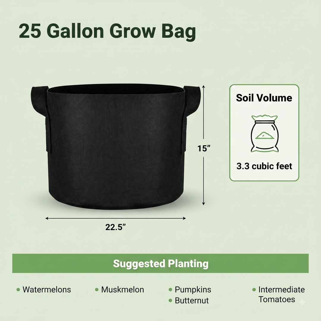 Green Oasis | 25 Gallon Fabric Grow Bags | Heavy Duty Pots with Handles for Vegetables, Fruits & Flowers - Green Oasis