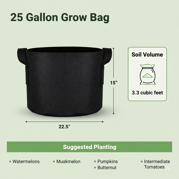 Green Oasis | 25 Gallon Fabric Grow Bags | Heavy Duty Pots with Handles for Vegetables, Fruits & Flowers - Green Oasis
