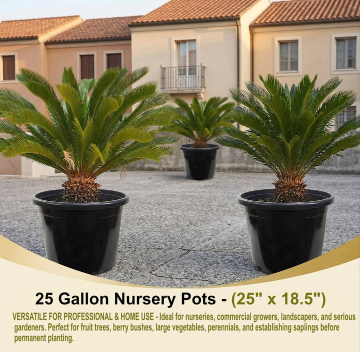 Green Oasis - 25 Gallon Nursery Pots - Premium Heavy Duty Injection Molded Black Plastic Planter Containers with Drainage Slots - 25" x 18.5" - Green Oasis