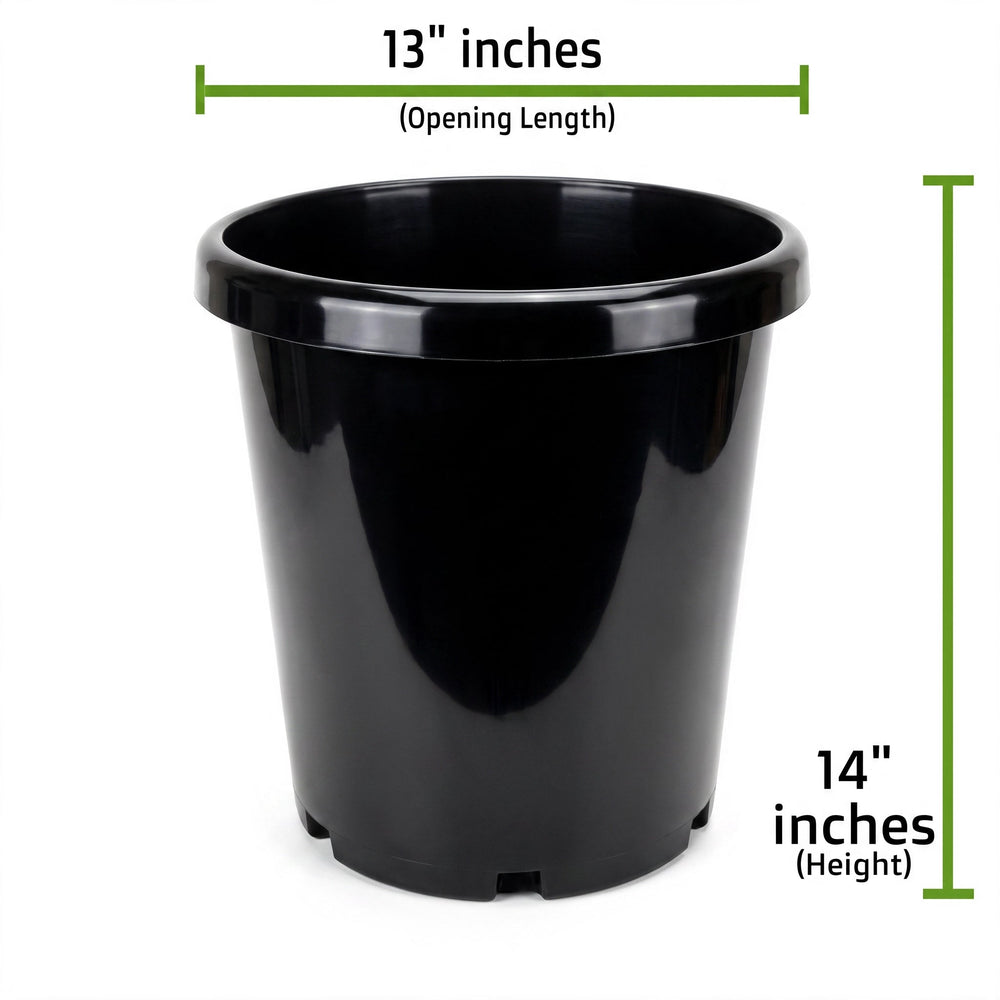 Green Oasis - 7 Gallon Professional Nursery Pots with Drainage Holes - Heavy Duty Black Plastic Plant Containers for Indoor/Outdoor Growing - Green Oasis