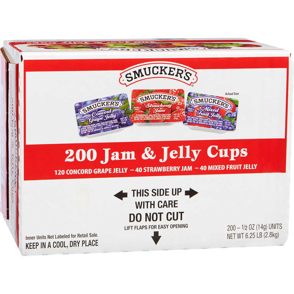 Smucker's Strawberry Jam, Concord Grape & Mixed Fruit Jelly .5 oz. Portion Cups - 200/Case